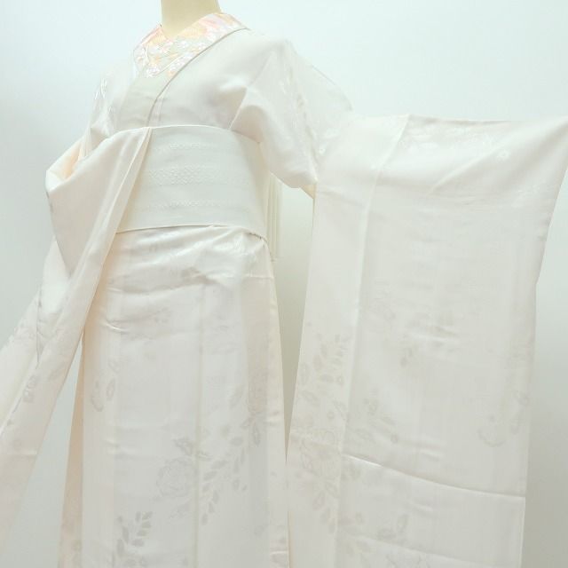 百華❀Y4315◇美品 単衣 正絹 袖無双 仕付け糸・刺繡衿・居敷当付 振袖