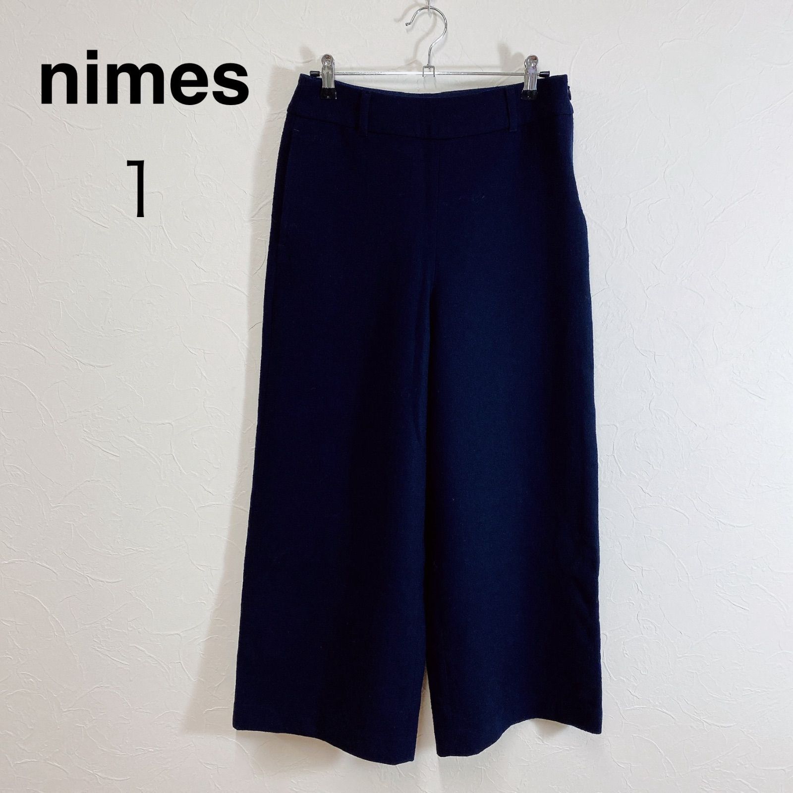 nimes ウール混 ワイドパンツ ネイビー ニーム ウールパンツ ウール混