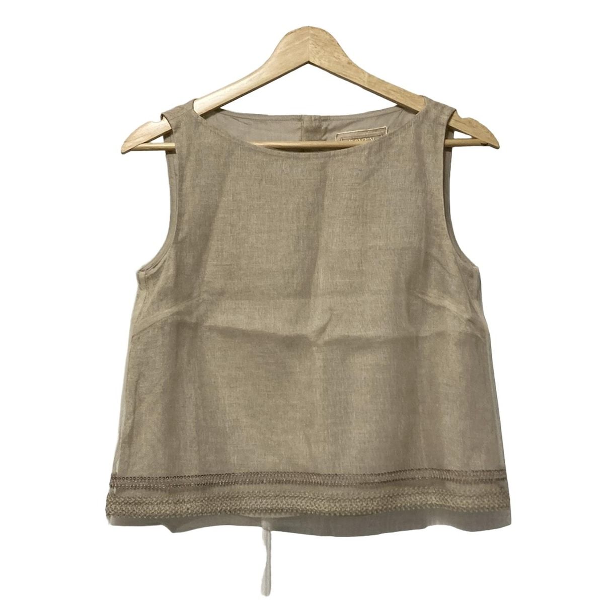 FOXEY フォクシー ノースリーブカットソー サイズ38 M レディース 41001 グレーベージュ クルーネック チュール スパンコール