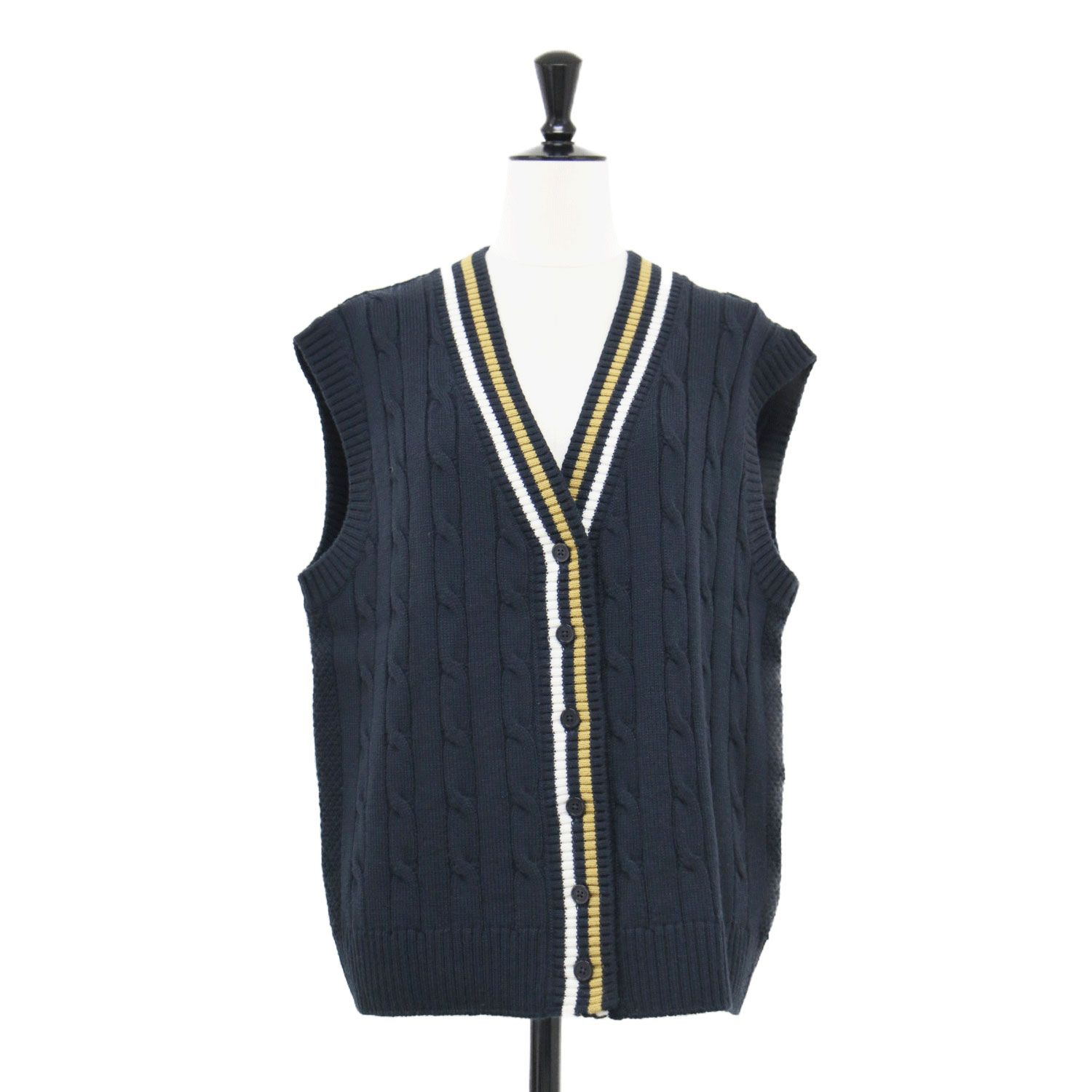 マッキントッシュ ベスト ネイビー サイズ 38 Ｍ 24秋冬 チルデン ニット カーディガン ノースリーブ Vネック ケーブル ウール 日本製 トップス セーター レディース