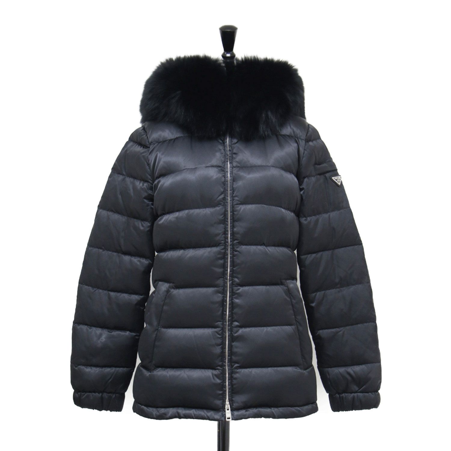 PRADA プラダ コート ブラック 黒 サイズ:38(M) | ミドル丈 ファー 