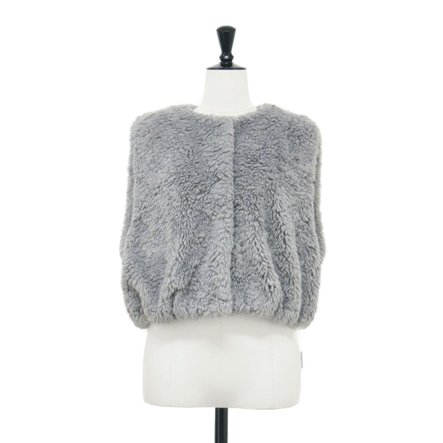 Ballsey ボールジー ベスト グレー サイズ 36 9号 24秋冬 ランダムファー ショートベスト ショート丈 ノーカラー パフシルエット コンパクト トップス 羽織り レディース