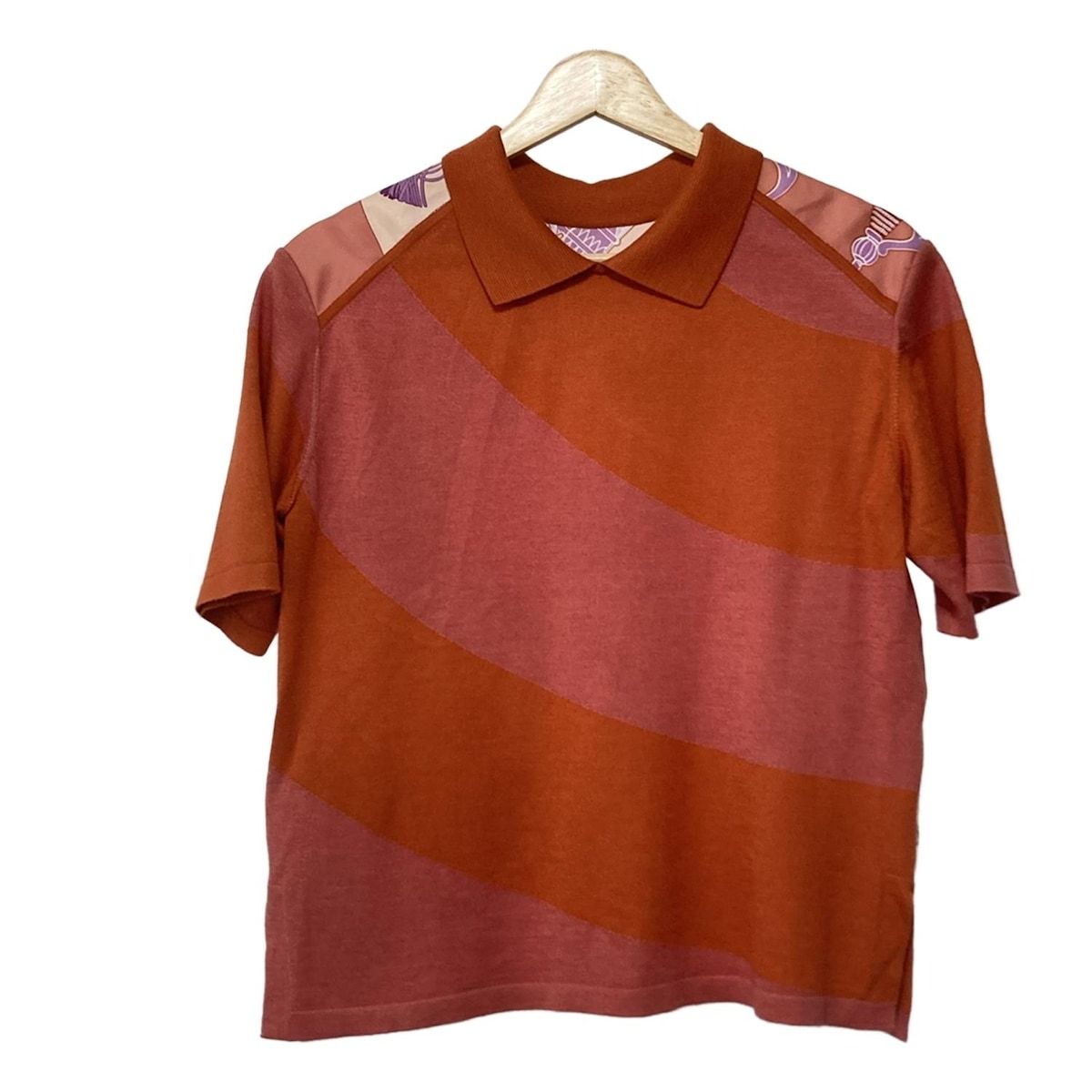 HERMES エルメス 半袖カットソー サイズ34 S レディース ピンク オレンジ マルチ シルク カシミヤ