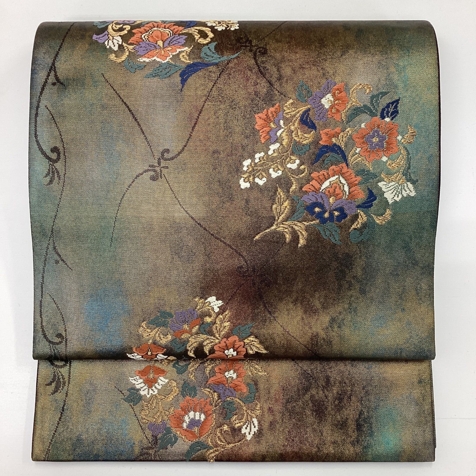 中古品 六通名古屋帯 刺繍柄 芯入り 正絹R217 - メルカリ