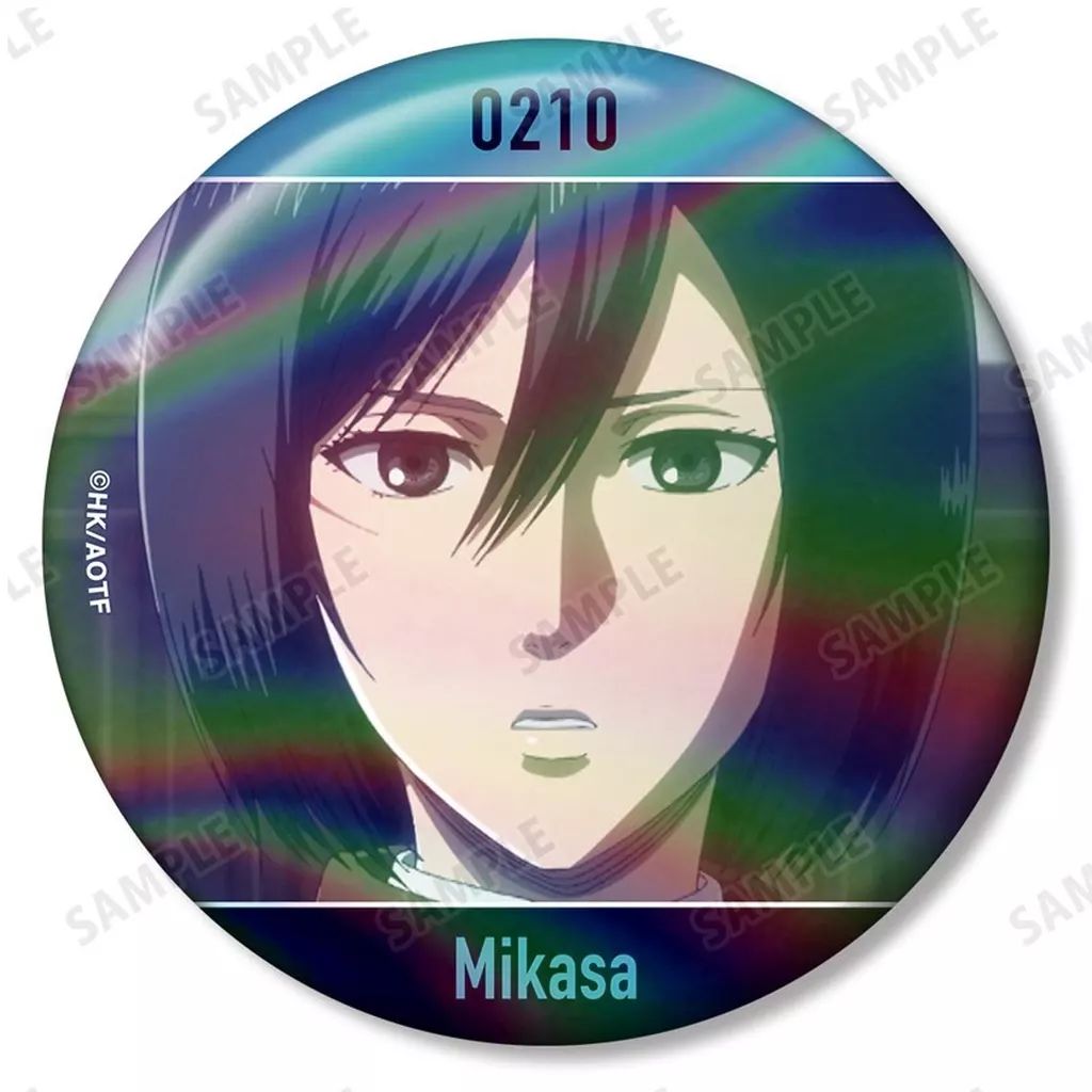 進撃の巨人 ミカサ・アッカーマン ビッグ缶バッジ 新品未開封 レア 貴重 グッズ 中古】バッジ・ビンズ ミカサ・アッカーマン 75mm場面写オーロラ缶