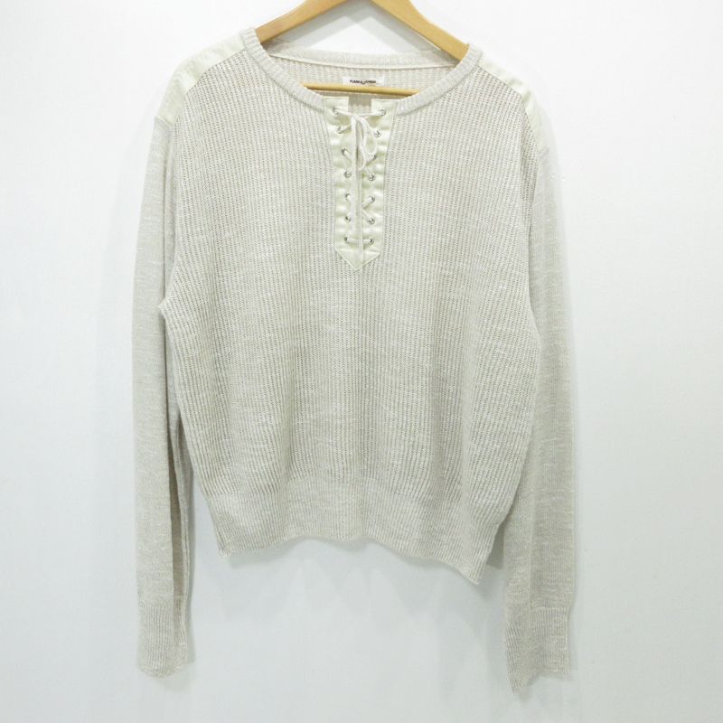 FUMIE TANAKA フミエ タナカ ニット KNITTED LINEN LACE UP LONG SLEEVE FU V KT 003 ベージュ 112