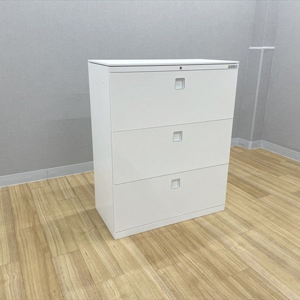 オカムラ ラテラルキャビネット 3段 レクトライン 天板付 引出し書庫 スチール ホワイト