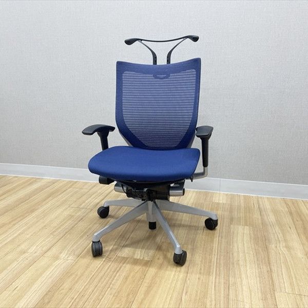 オカムラ バロンチェア ローバック ハンガー付 肘付 オフィスチェア ブルー