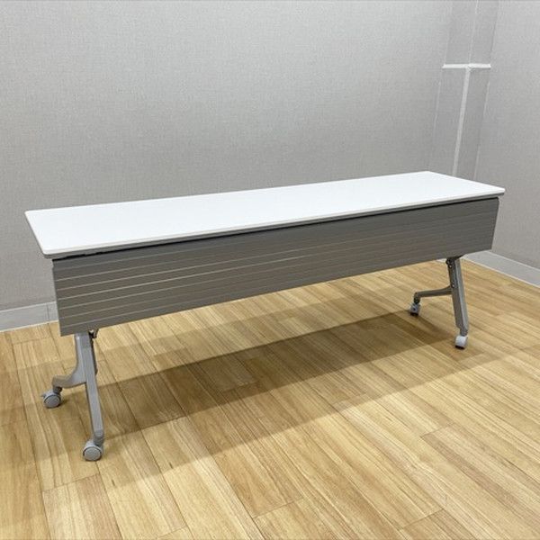 オカムラ 会議テーブル フラップ式 カルドー 幕板付 W 1800 D 450 ホワイト