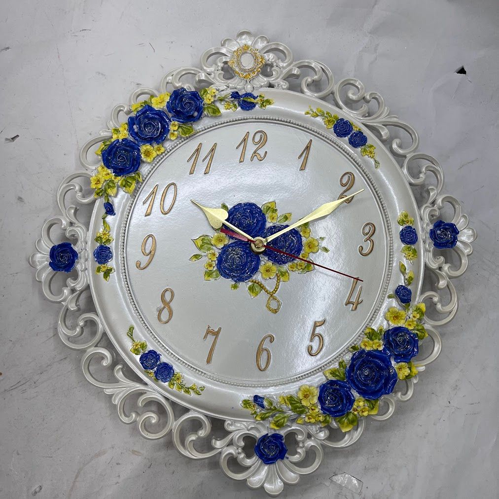 ♥ ロココ調 掛け時計 青い 振り子脱着式 薔 薇ブルーローズ コチコチ音しないスムースセコンド 幅35センチ