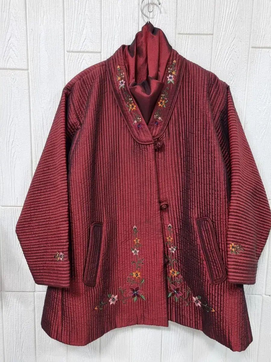 刺繍 キルティング 누빔 ジャケット バーガンディ 두루막이 목도리 SET セット