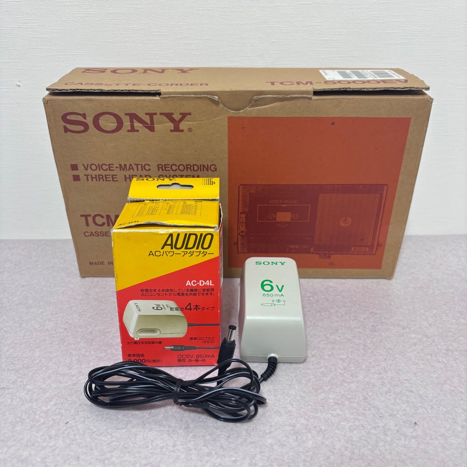 SONY TCM-5000EV ACアダプター　箱、付属品付　カセットプレーヤー □ 【外観美品】TCM-5000EV SONY ソニー ラジカセ カセットレコーダー
