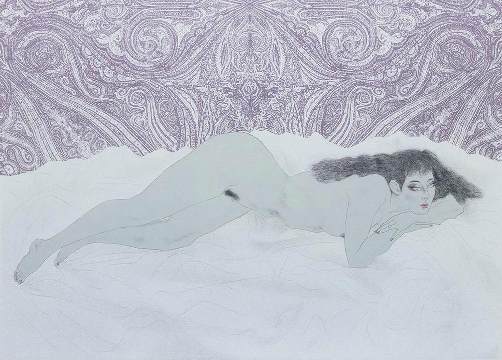 真作】【WISH】加山又造「裸婦 '95-B(紫)」リトグラフ 10号大 直筆