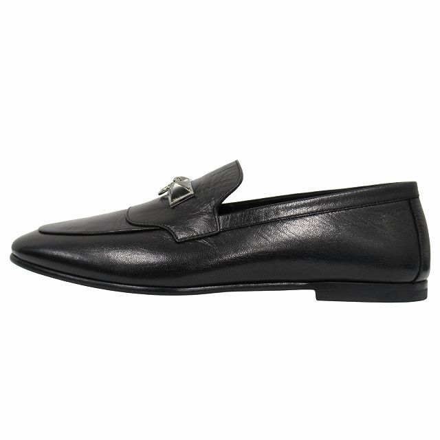 ♥ エルメス HERMES Blaise ブレイス ローファー シューズ スリッポン 革靴 レザー シルバー金具 コリエ ド シアン コリエドシアン サイズ41 A 26 cm 黒 ブラック メンズ 12