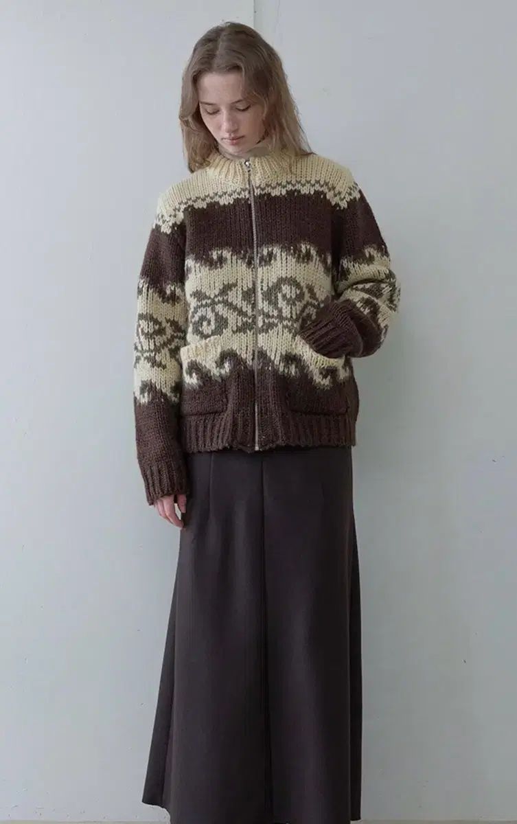 アユSEOUL ソウル ノルディック ウール カーディガン Lサイズ ブラウン