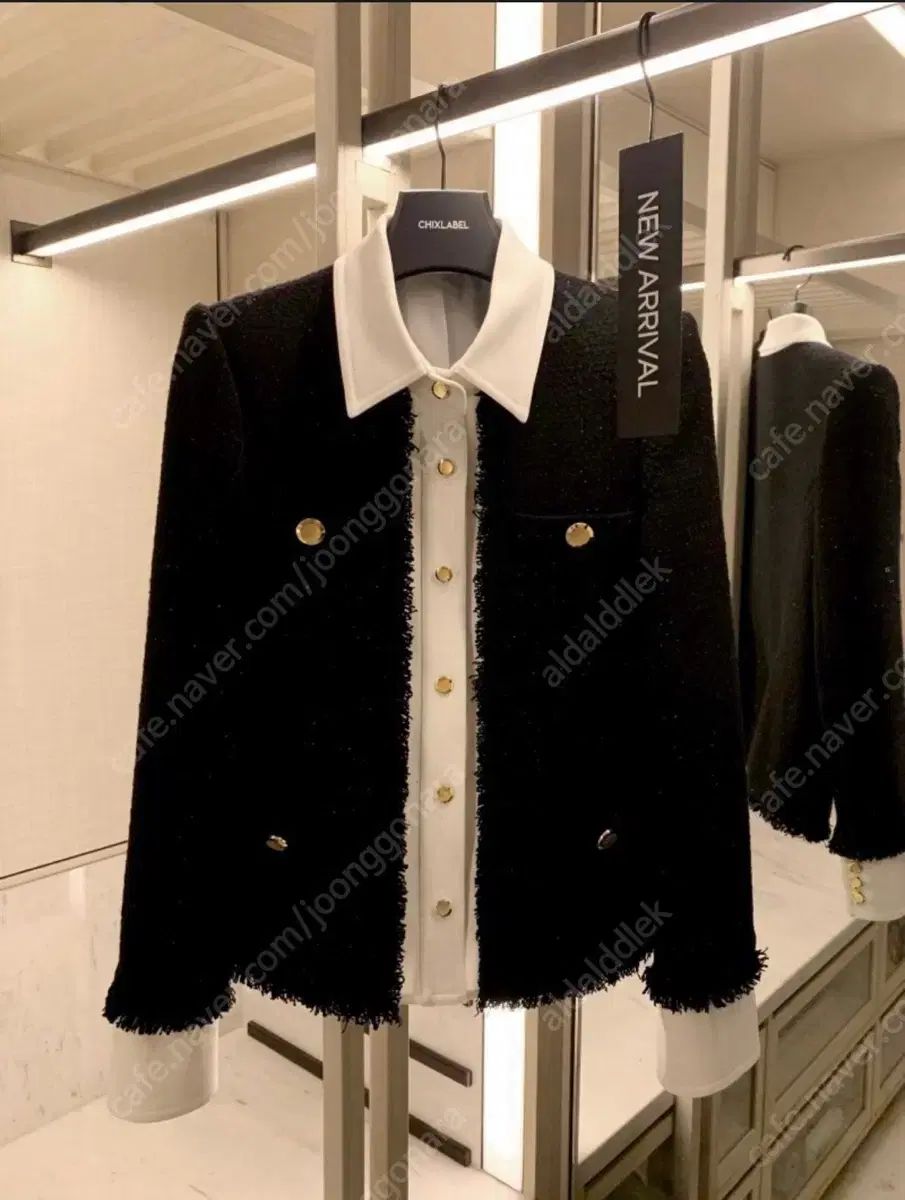 チークスレーベル シャツバイカラー ツイードジャケット ブラック