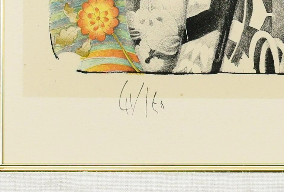 土内マコト 日本画 人物画 リトグラフ 本人サイン付 額付 25.10.22-2