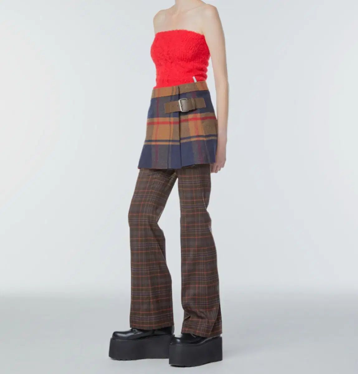 INSTANTFUNK ブラウン ラップ ウール ミニスカート S