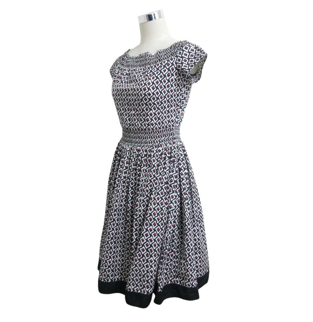 プラダ ワンピース 幾何学柄 ★ 正規 美品 PRADA プラダ 約S～M コットン ストレッチ 幾何学模様 総柄