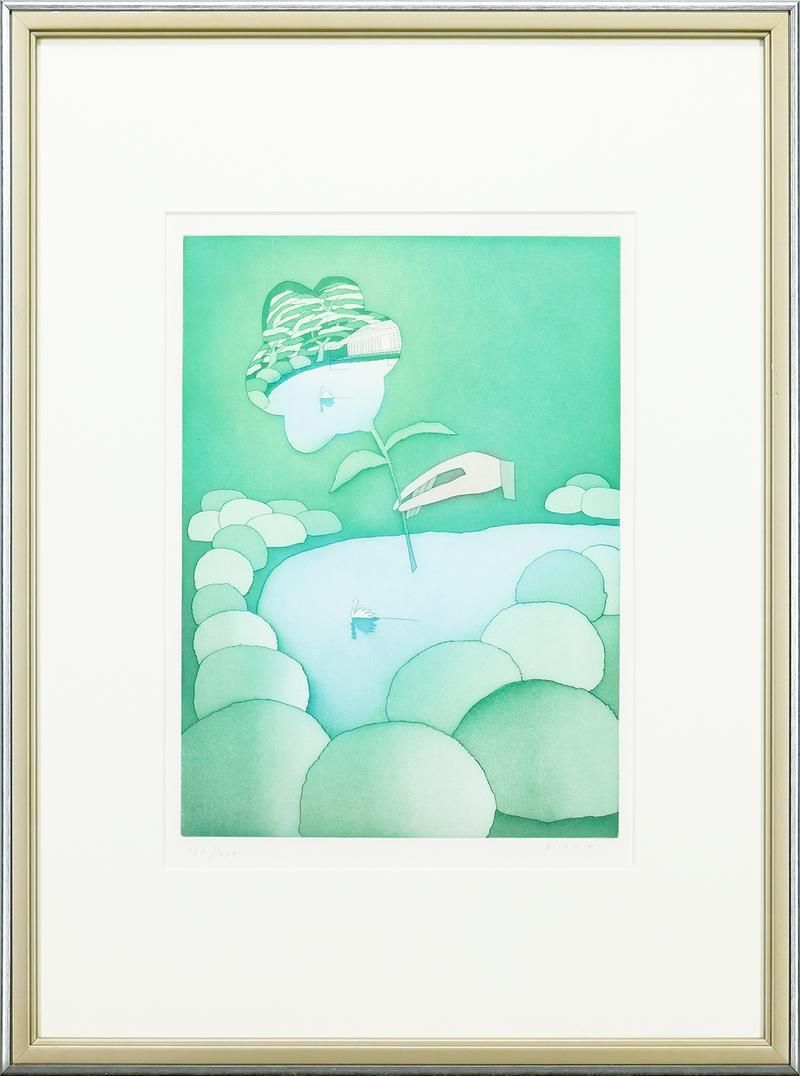 真作 WISH フォロン Jean Michel Folon 日本の庭 銅版画 約6号 直筆サイン 〇ベルギー巨匠