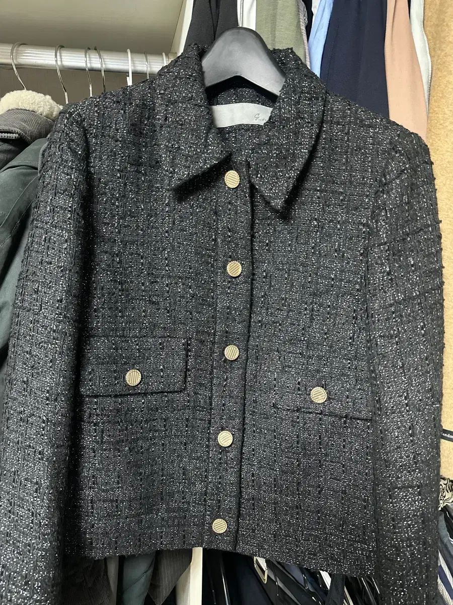 g_cut ゴールドボタン ツイードジャケット ブラック