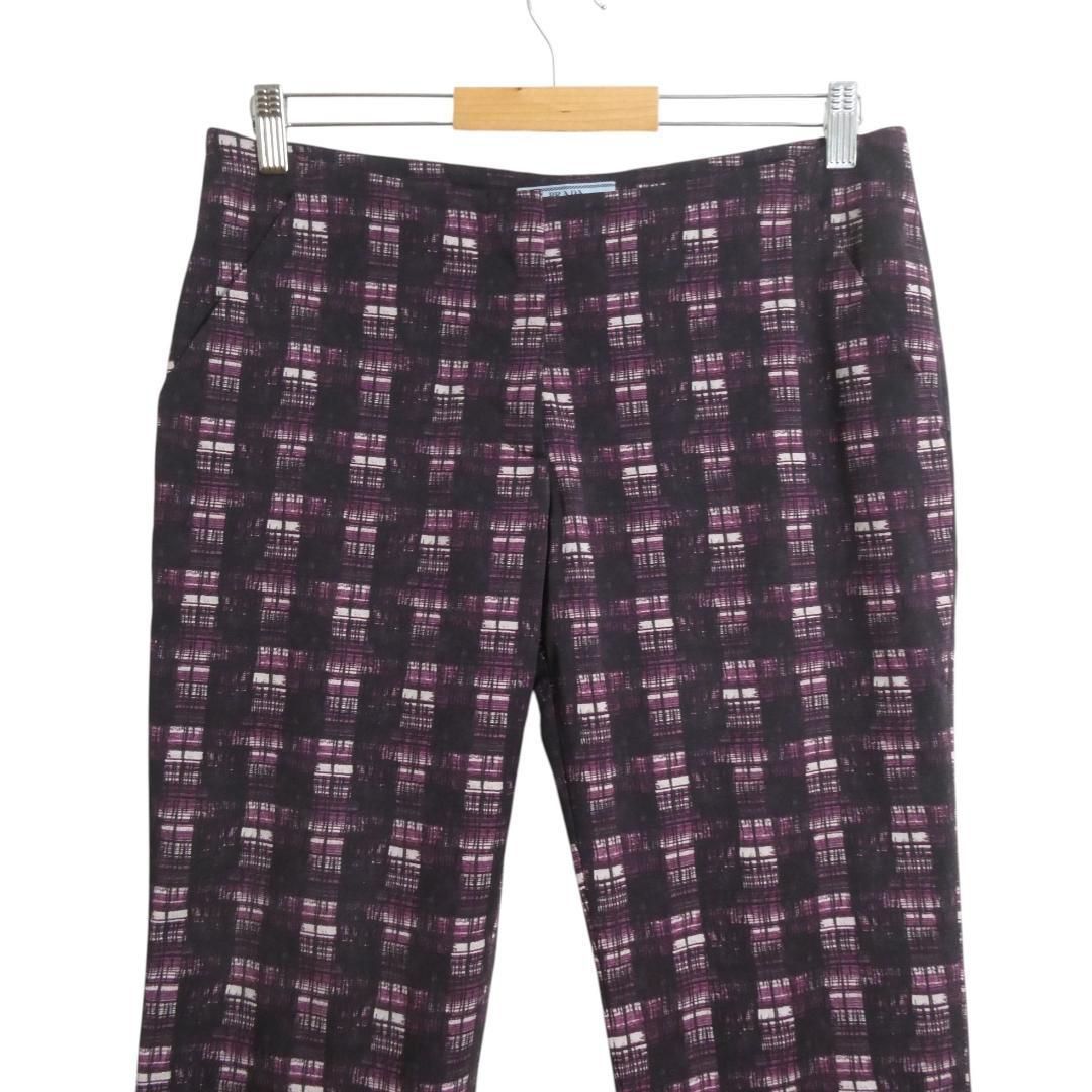 PRADA プラダ サイズ42 チェック柄 総柄 ストレッチ 裾スリット ストレート パンツ スラックス 紫 パープル レディース