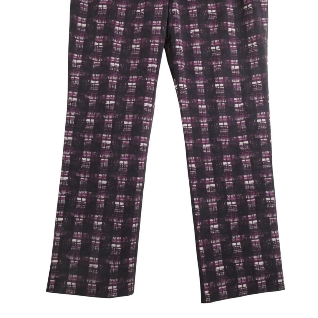  PRADA プラダ サイズ42 チェック柄 総柄 ストレッチ 裾スリット ストレート パンツ スラックス 紫 パープル レディース カジュアルパンツ パンツ