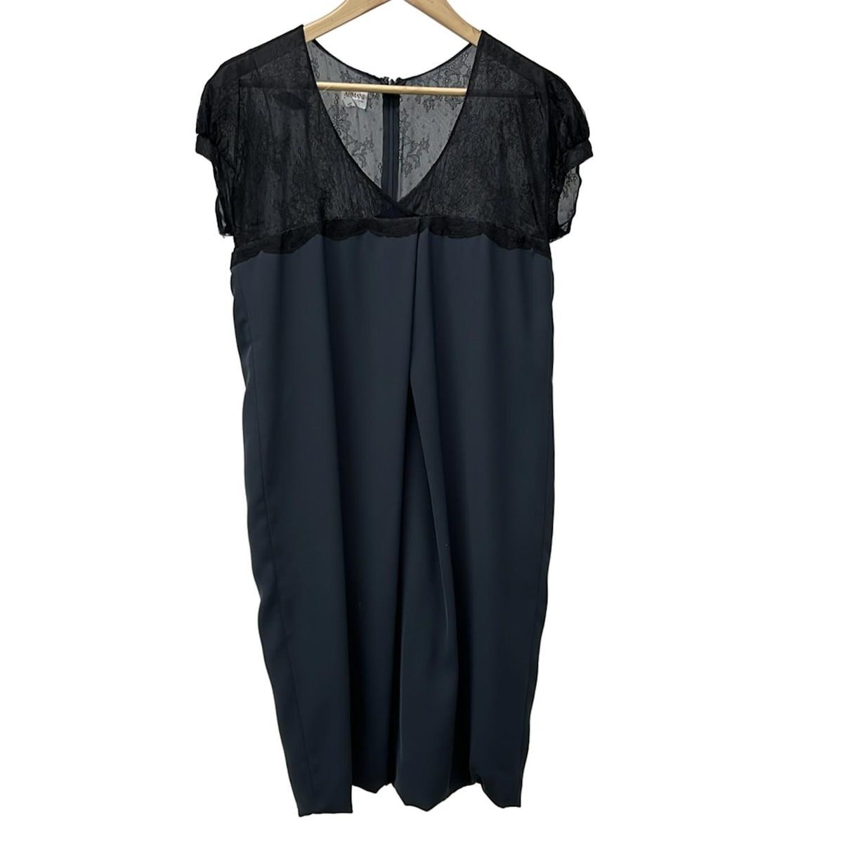 アルマーニコレッツォーニ ドレス サイズ42 M レディース ダークネイビー 半袖 ロング レース バルーンスカート