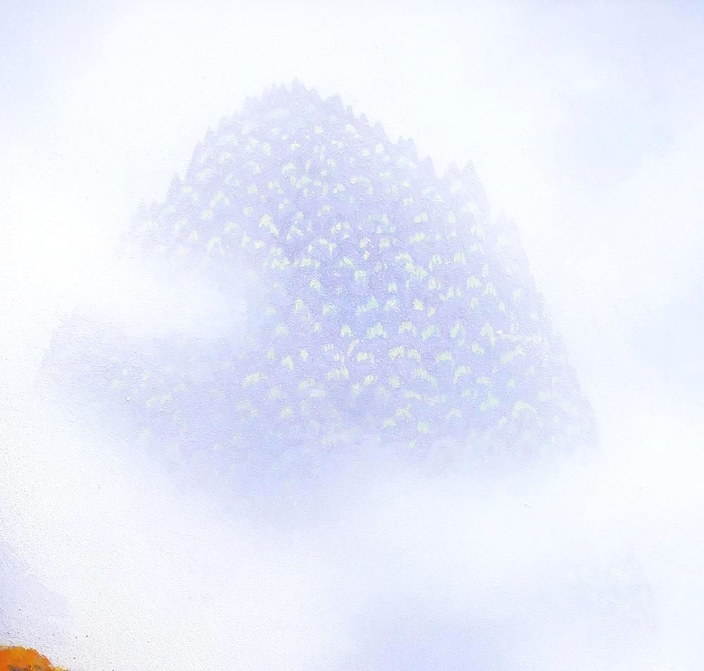 真作】【WISH】沢田実「彩峡」日本画 6号 共シール ◇霧に包まれる