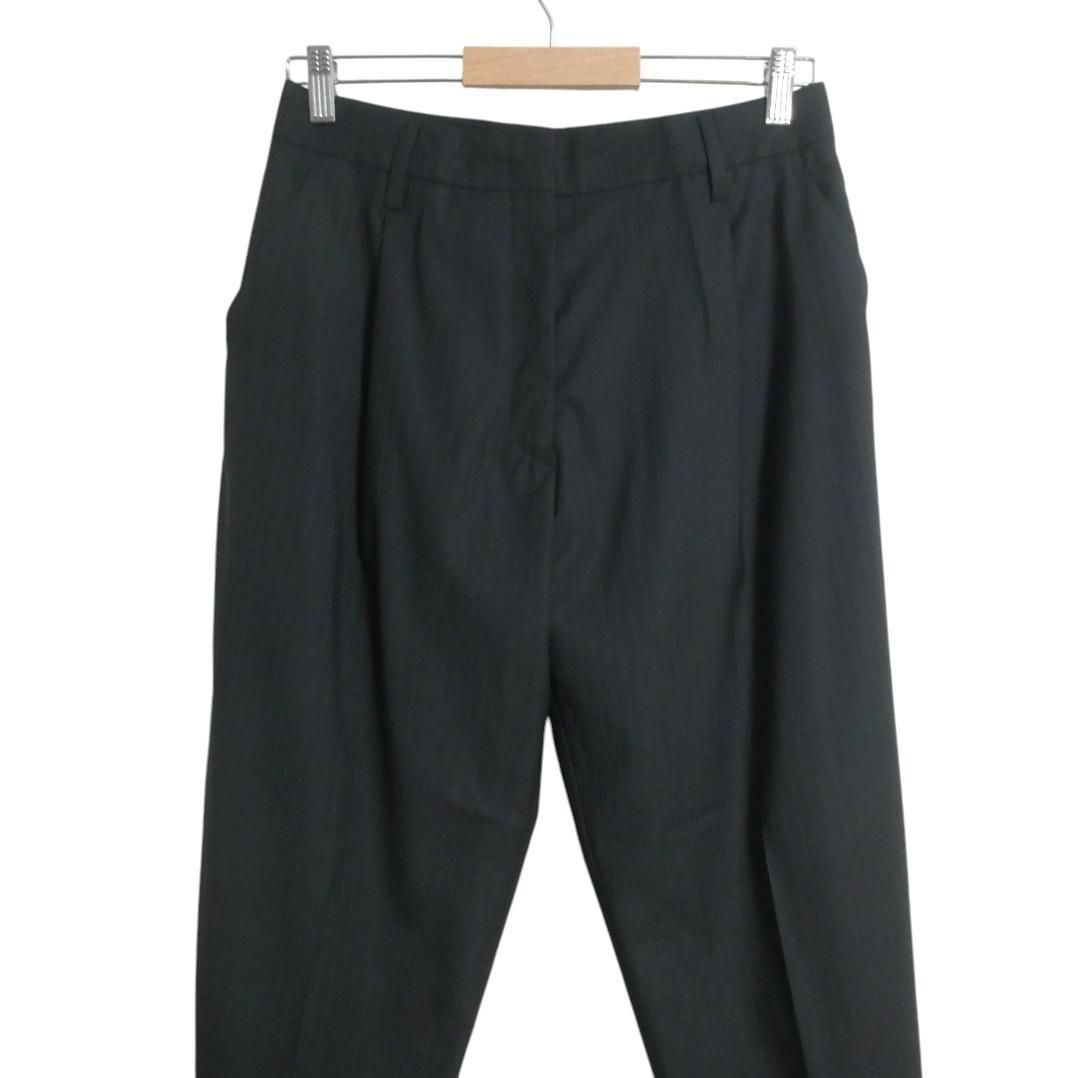 PRADA プラダ サイズ40 ストライプ柄 裾ボタン センタープレス テーパード ワイド パンツ スラックス 黒 ブラック レディース
