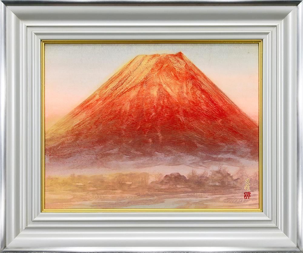 真作】【WISH】高橋常雄「冨岳図」日本画 10号 金落款 金泥 共シール