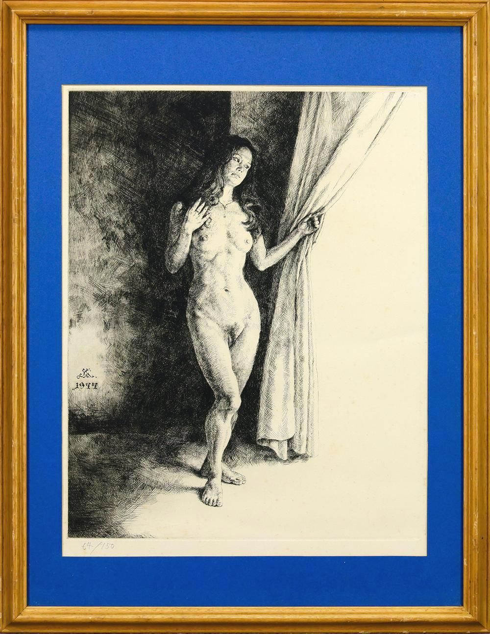 真作 WISH 牧野邦夫 憂羅 自画像と憂羅より 銅版画 8号大 1977年作 裸婦 〇リアリズム巨匠 レンブラントに傾倒