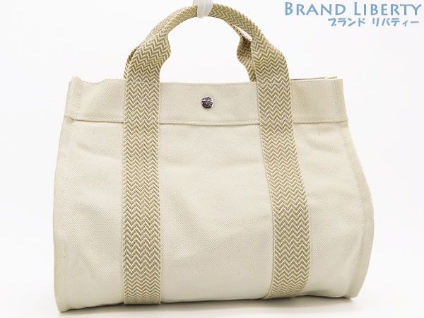 超 エルメス HERMES カバス デ プラージュ カンヌ PM トートバッグ ハンドバッグ ポーチ付き ベージュ系 シルバー金具 キャンバス 101486 M