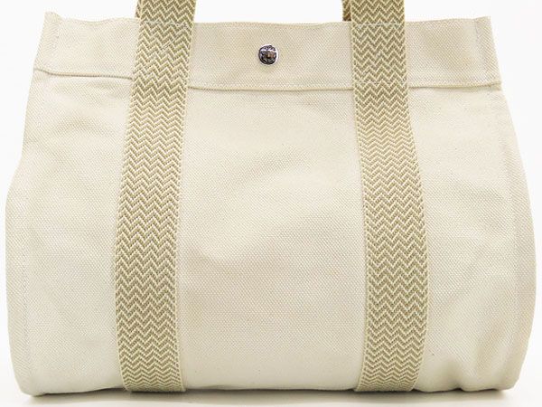 超 エルメス HERMES カバス デ プラージュ カンヌ PM トートバッグ ハンドバッグ ポーチ付き ベージュ系 シルバー金具 キャンバス 101486 M