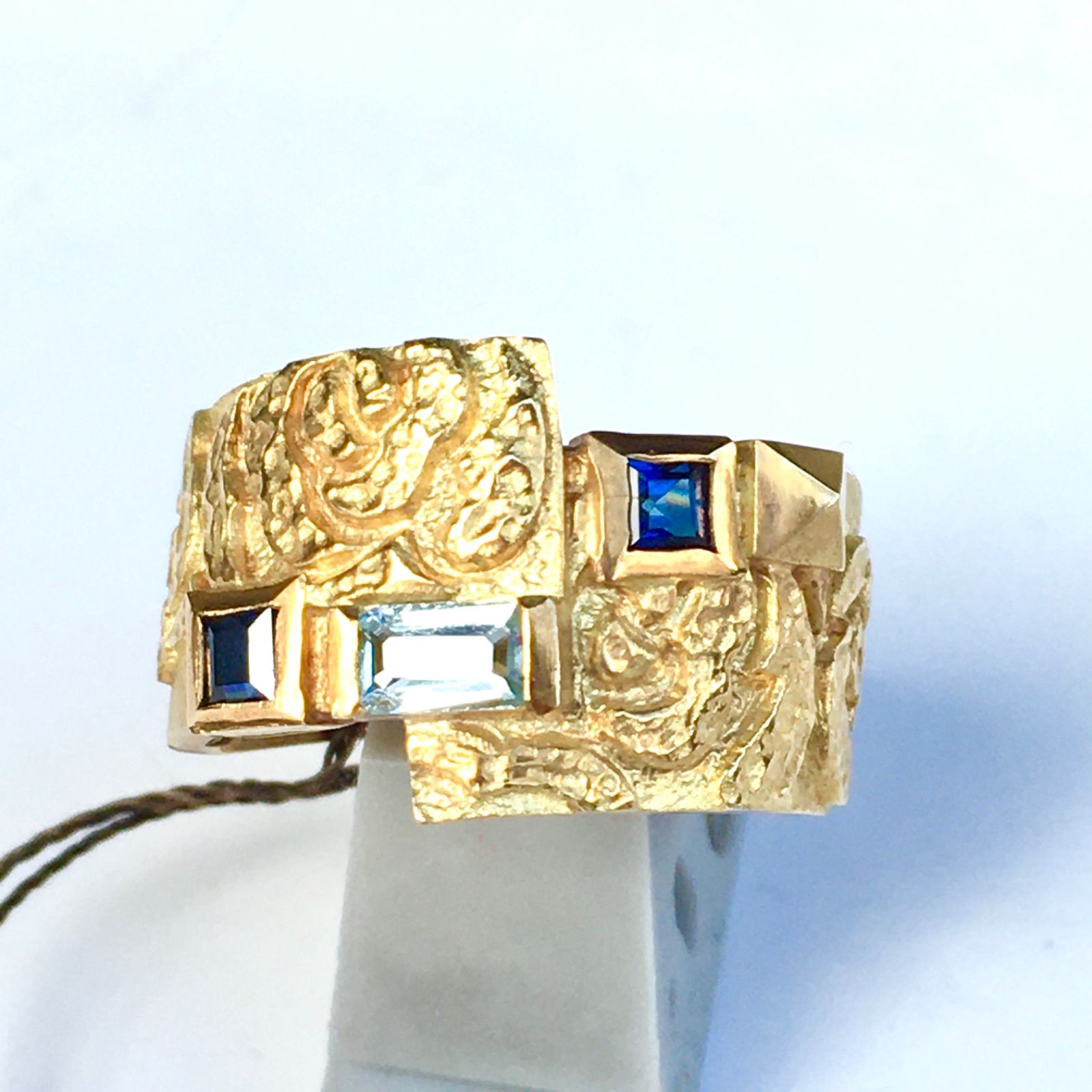 ヴィンテージ ランバン 18金 サファイア アクアマリン リング ストック 12号 金の指輪 18金リング ヴィンテージジュエリー