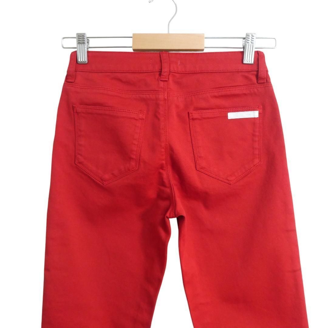  PRADA プラダ W 24 バックロゴ スキニーフィット ストレッチ ジッパーフライ テーパード スキニー デニムパンツ ジーンズ 赤 レッド レディース スキニーパンツ パンツ