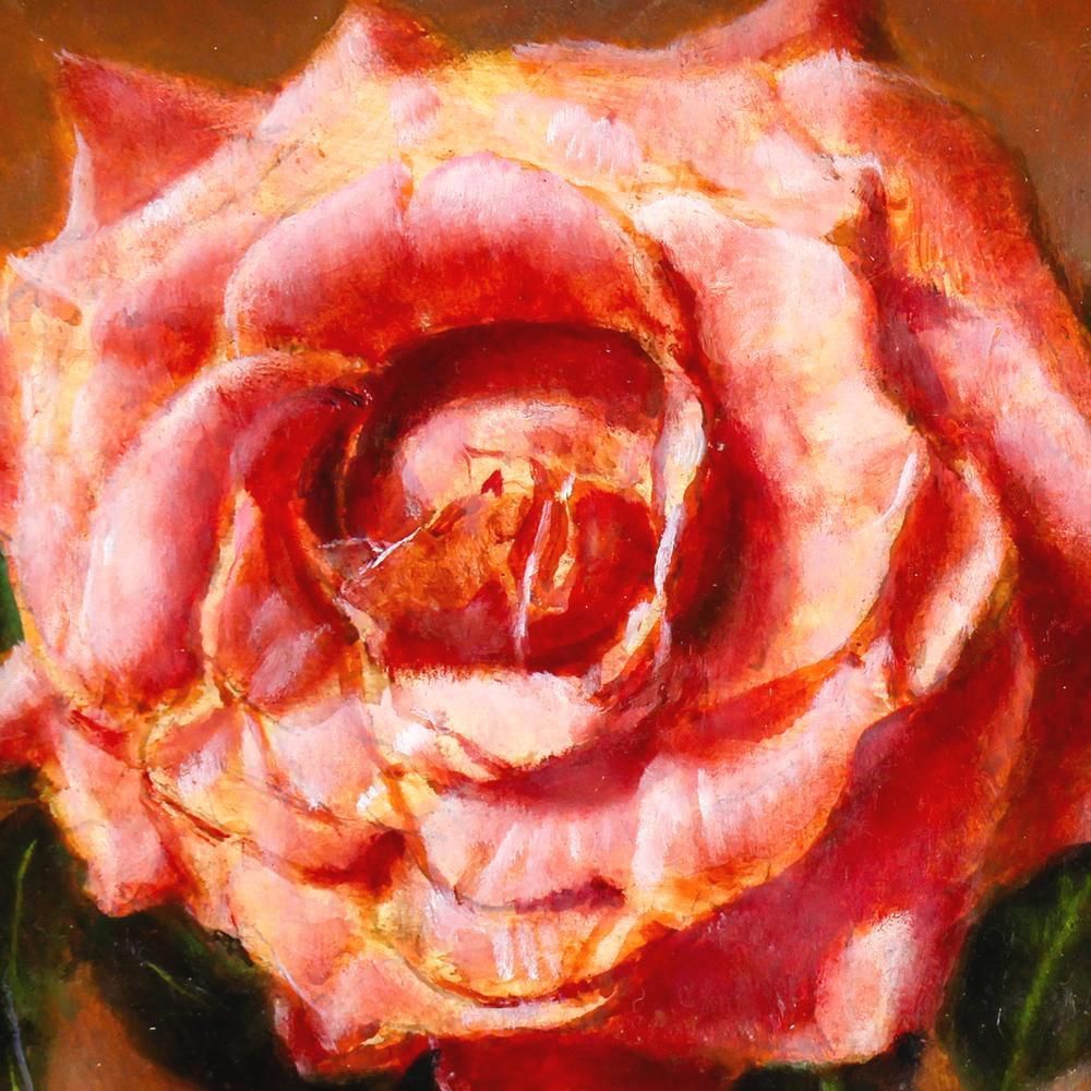 真作】【WISH】山中雅彦「薔薇」板に油彩 0号 ◇一輪に宿る薔薇の気品