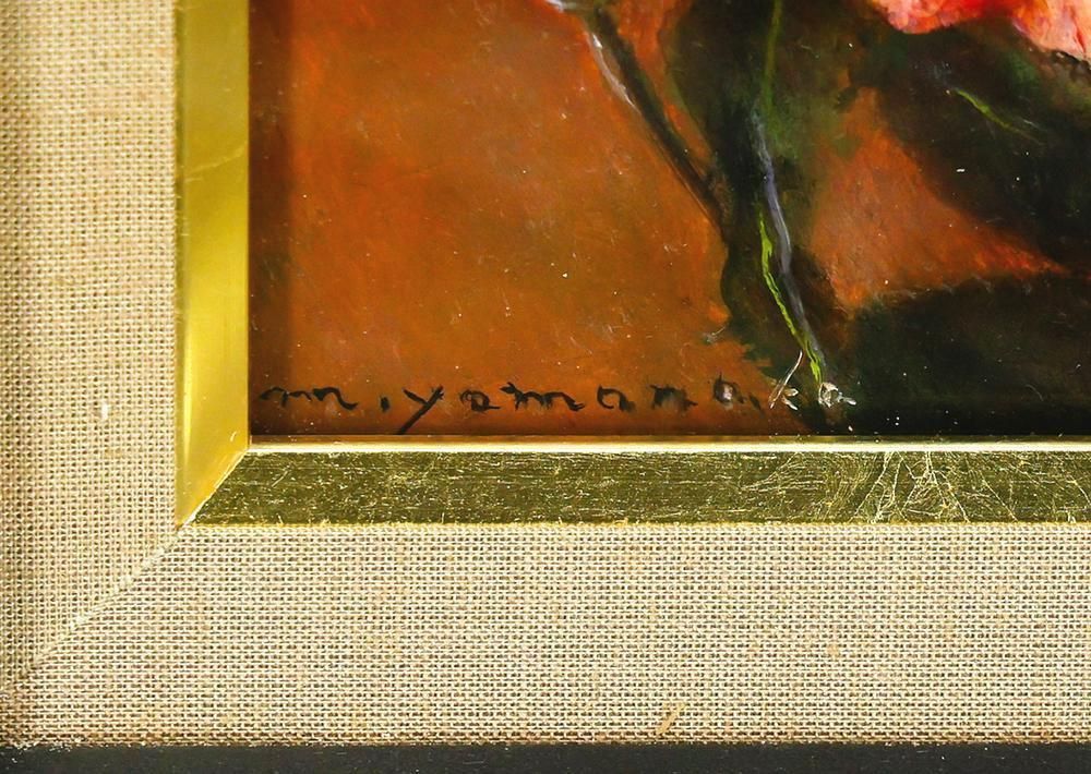 真作】【WISH】山中雅彦「薔薇」板に油彩 0号 ◇一輪に宿る薔薇の気品