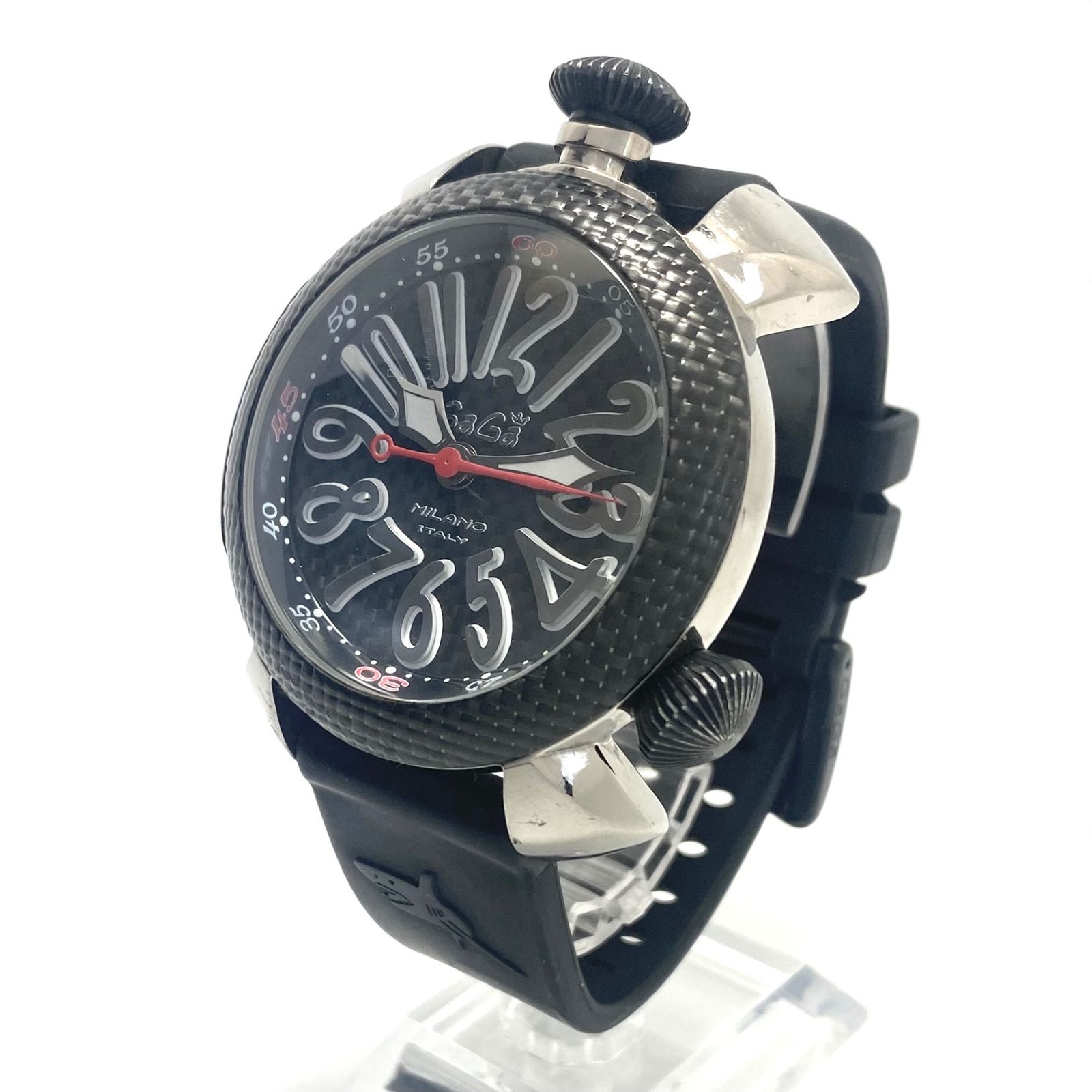 腕時計 メンズ ガガミラノ GaGa MILANO ダイビング48 プロフェッショナル 5046 自動巻 黒 チタニウム 樹脂ベルト 300 m防水