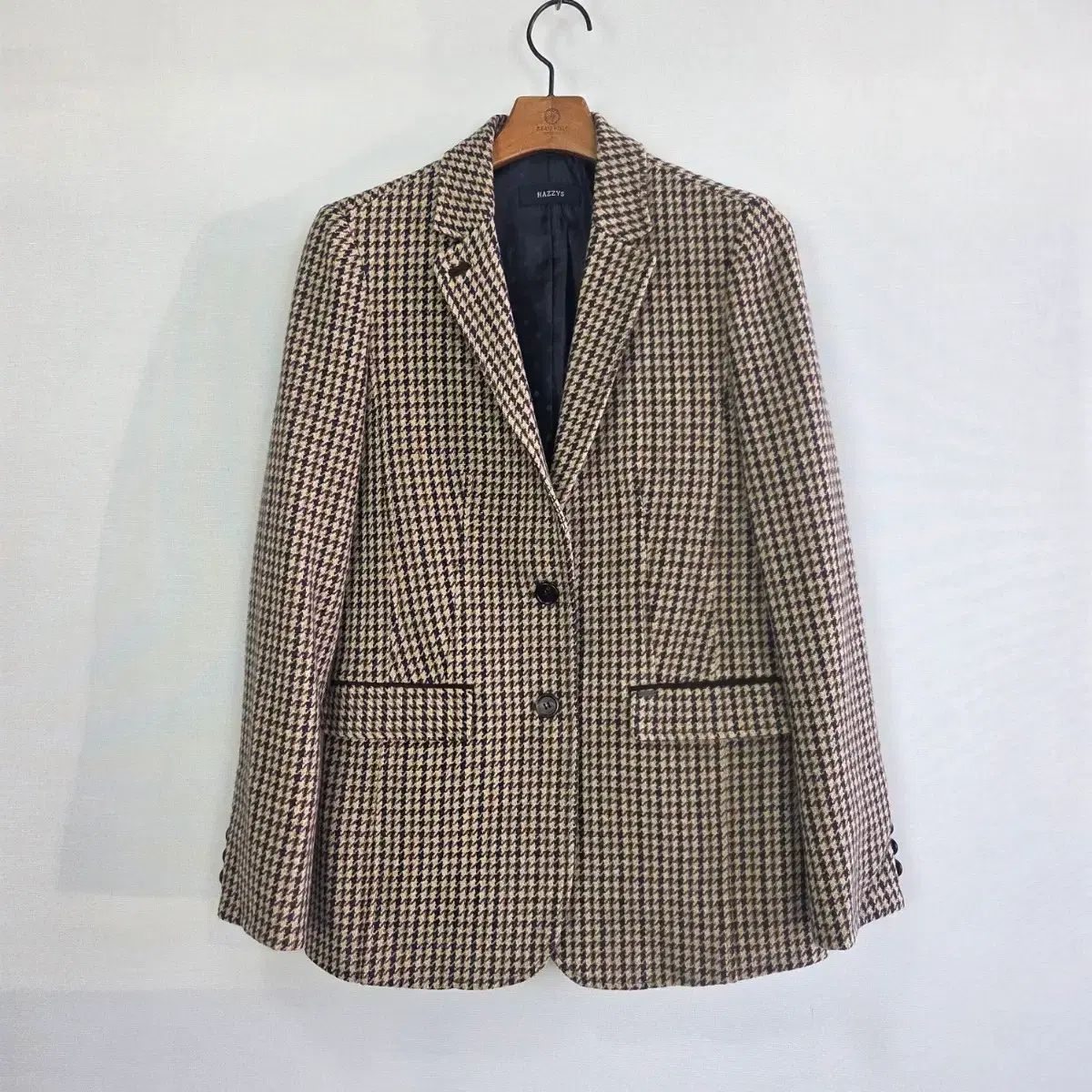HAZZYS ヘジス ウール100 ハウンドトゥース CHECK ジャケット ブラウン レディース
