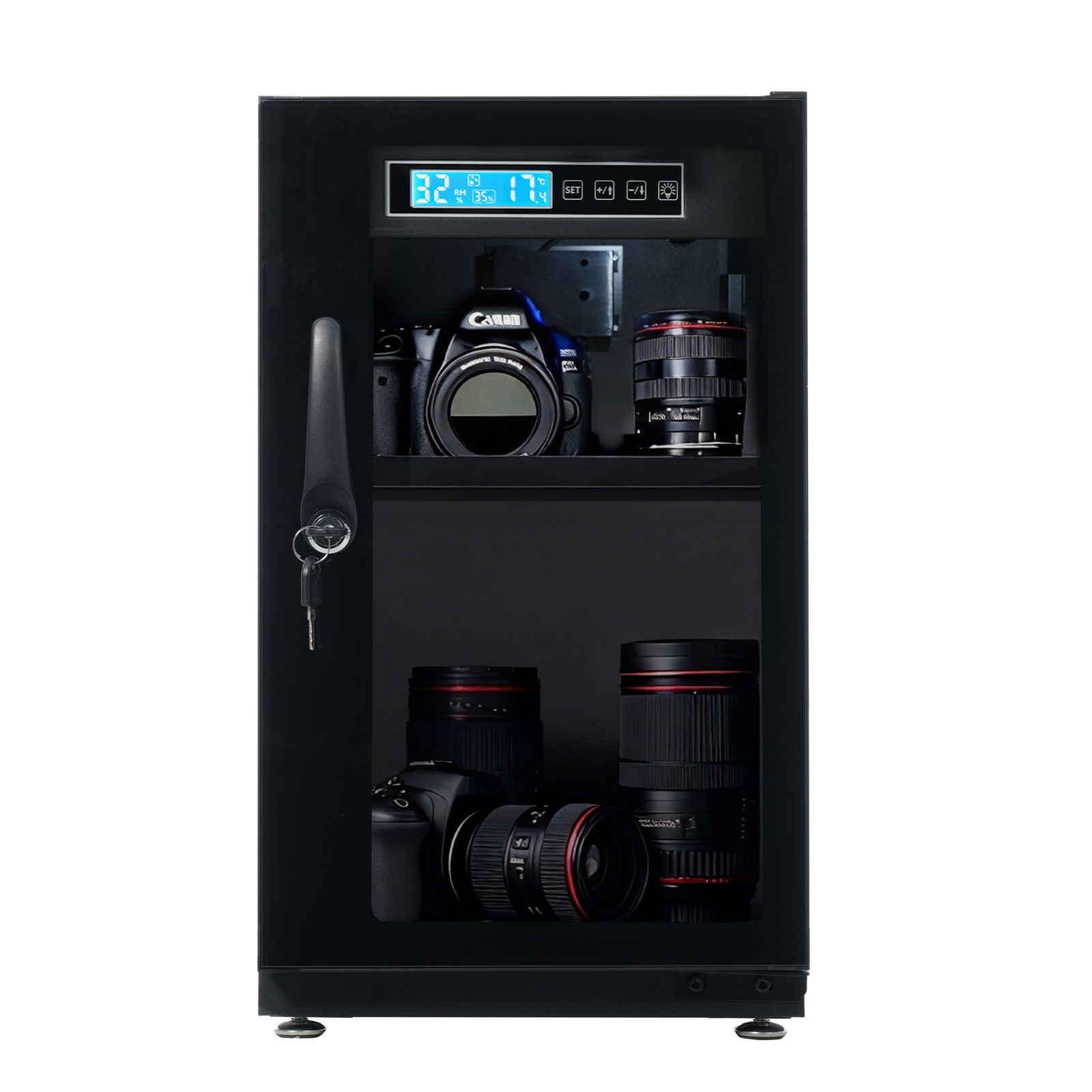 防湿庫 容量40 L ブラックドライボックス 自動除湿 カビ対策 静音 鍵付き LED照明内蔵 タッチボタン ECO省エネ デジタル温度湿度表示 カメラやレンズ収納ケース 防湿ケース ブラック