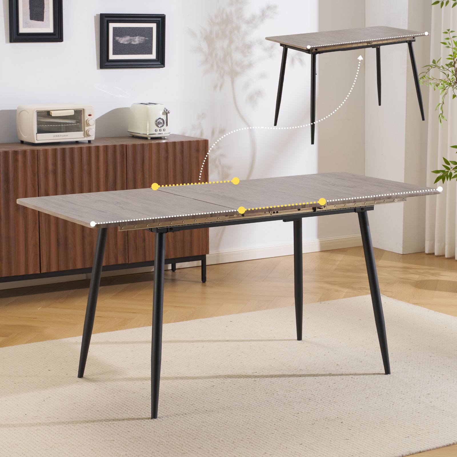 テーブル 販売 ダイニングテーブル 伸長式ダイニングテーブル 伸縮 な天板 木目調 食卓 4人用 幅120 160 cm 最大6人用 おしゃれ 組み立て簡単 ソリッド ハイエンド ヴィンテージ風 モダン 客用 書斎用 シンプル グレー