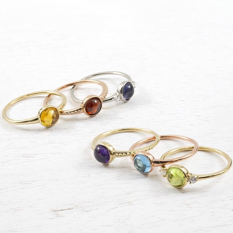 18金 リング レディース 選べる天然石 ダイヤモンド ピンクゴールドk 18 宝石 指輪 K カボションカット 華奢 重ね付け 誕生石 春夏対応 サイズ展開