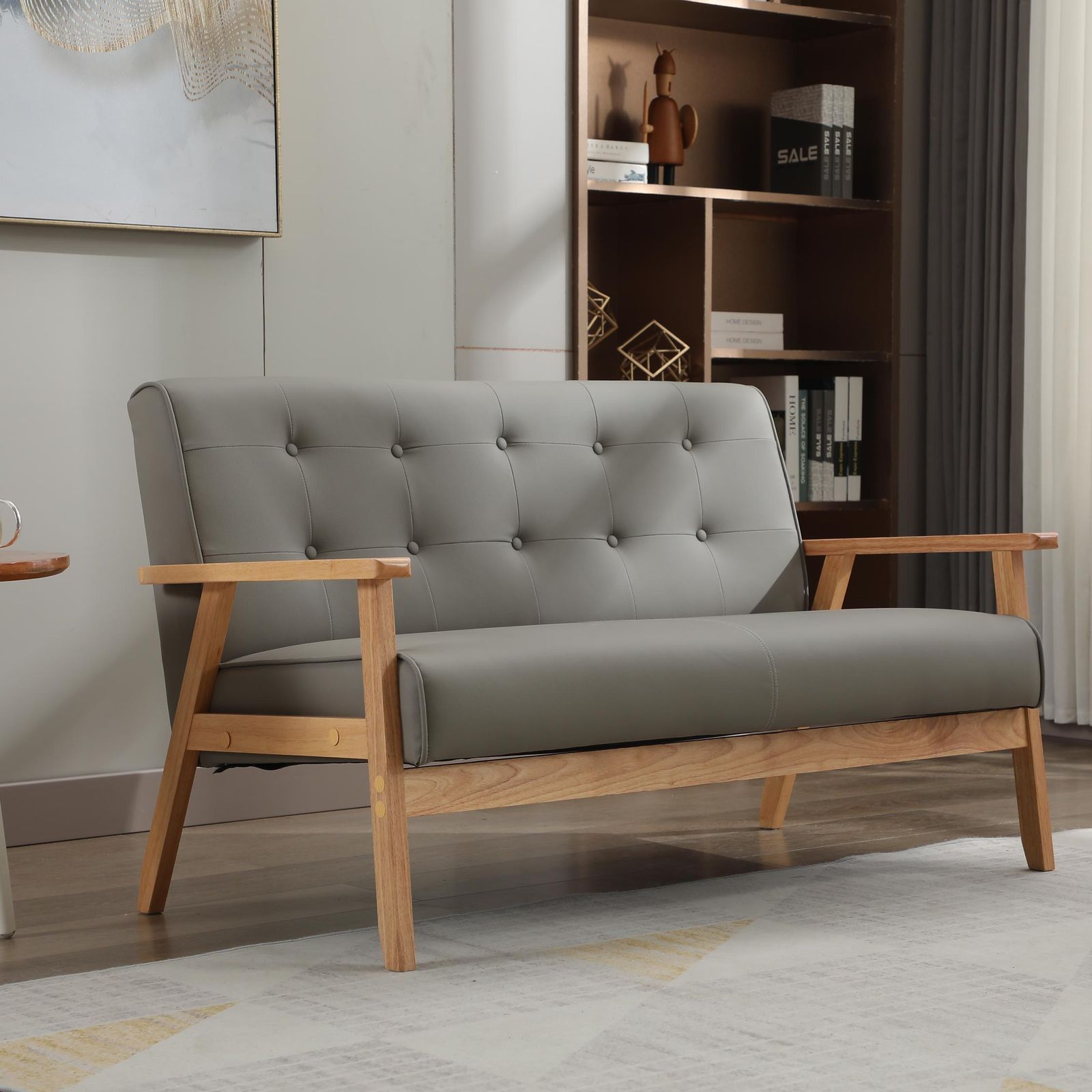 2人掛け ダークブラウンPVC グレー