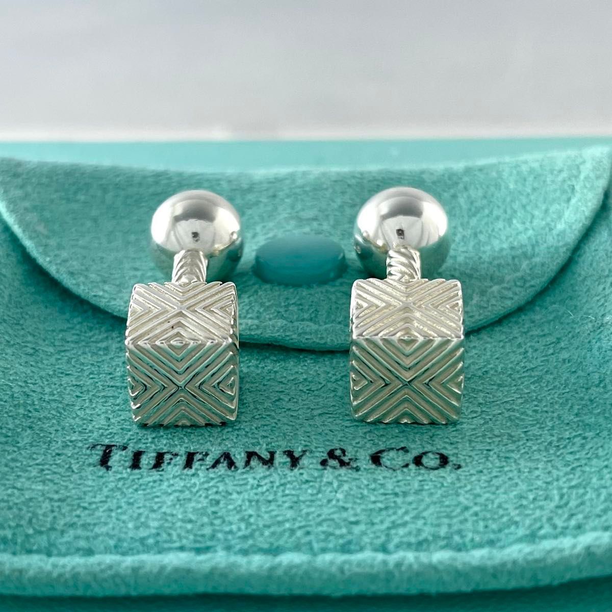 ティファニー 希少 テクスチャード キューブ カフスリンクス カフス