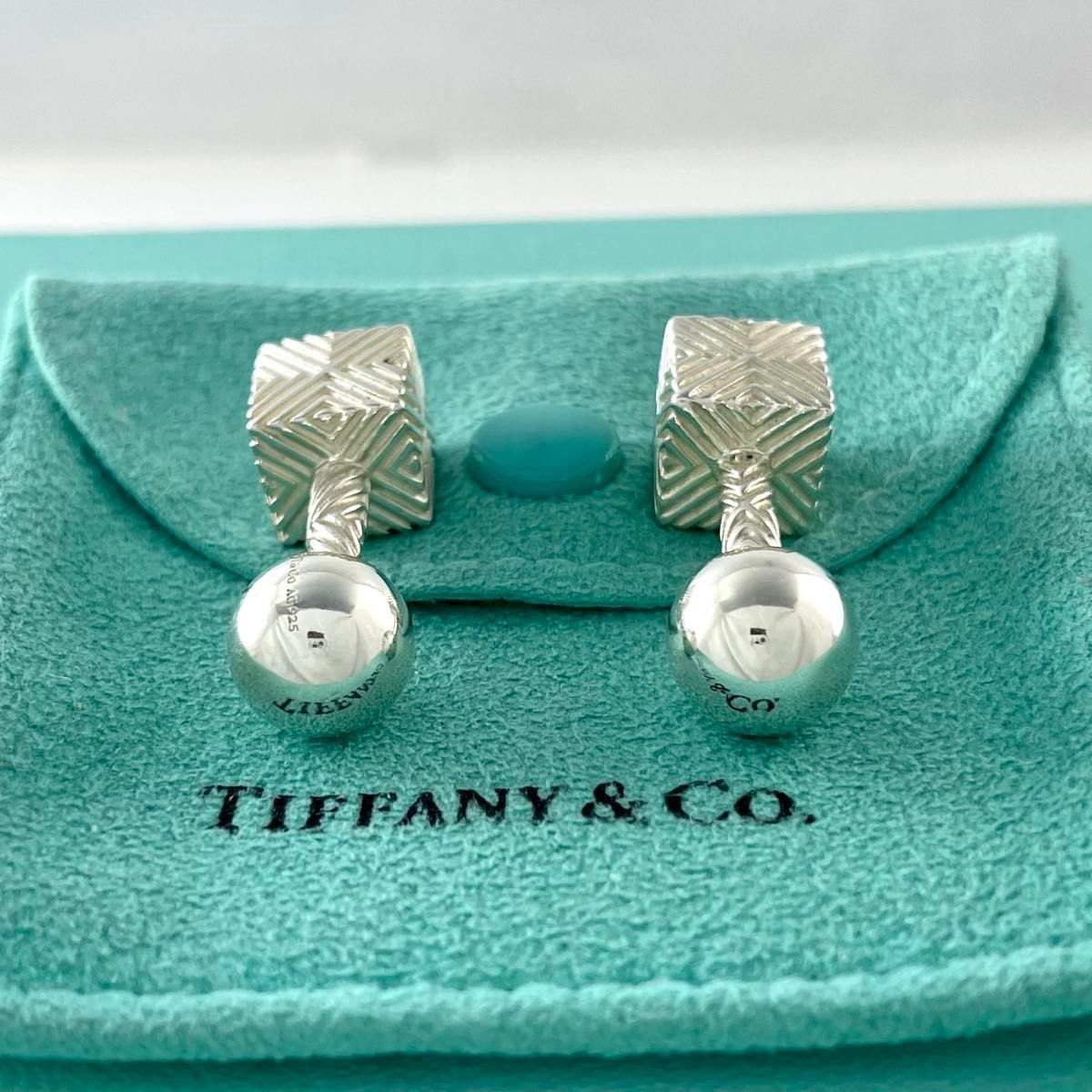 ティファニー 希少 テクスチャード キューブ カフスリンクス カフス