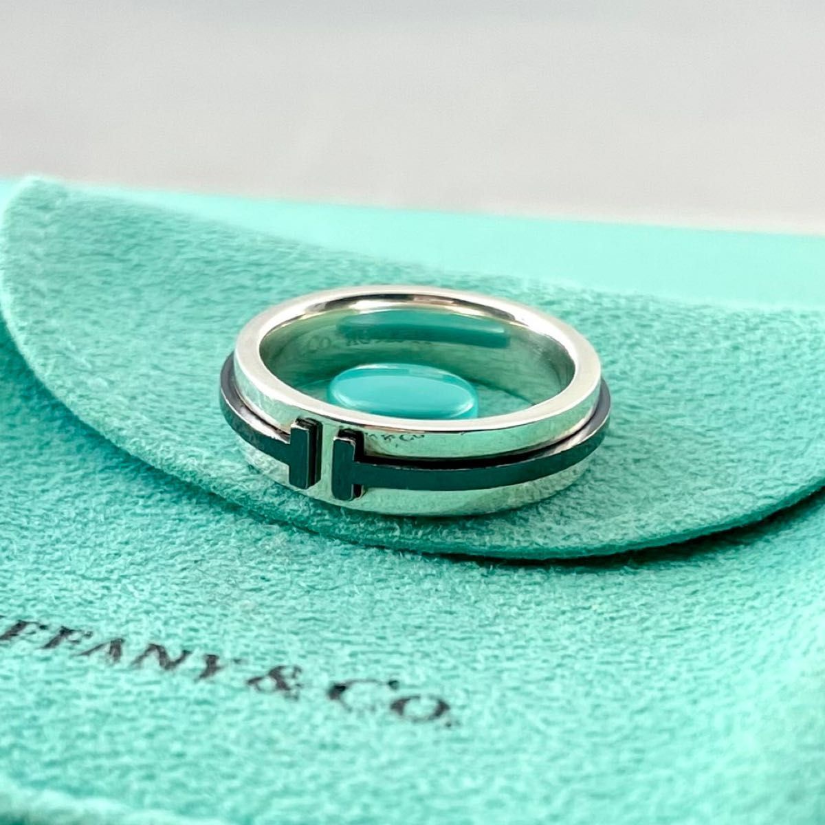 TIFFANY ティファニー Tワイヤーリング 14号 ティファニー 14号 Tワイヤー コンビ リング チタン シルバー P107fe