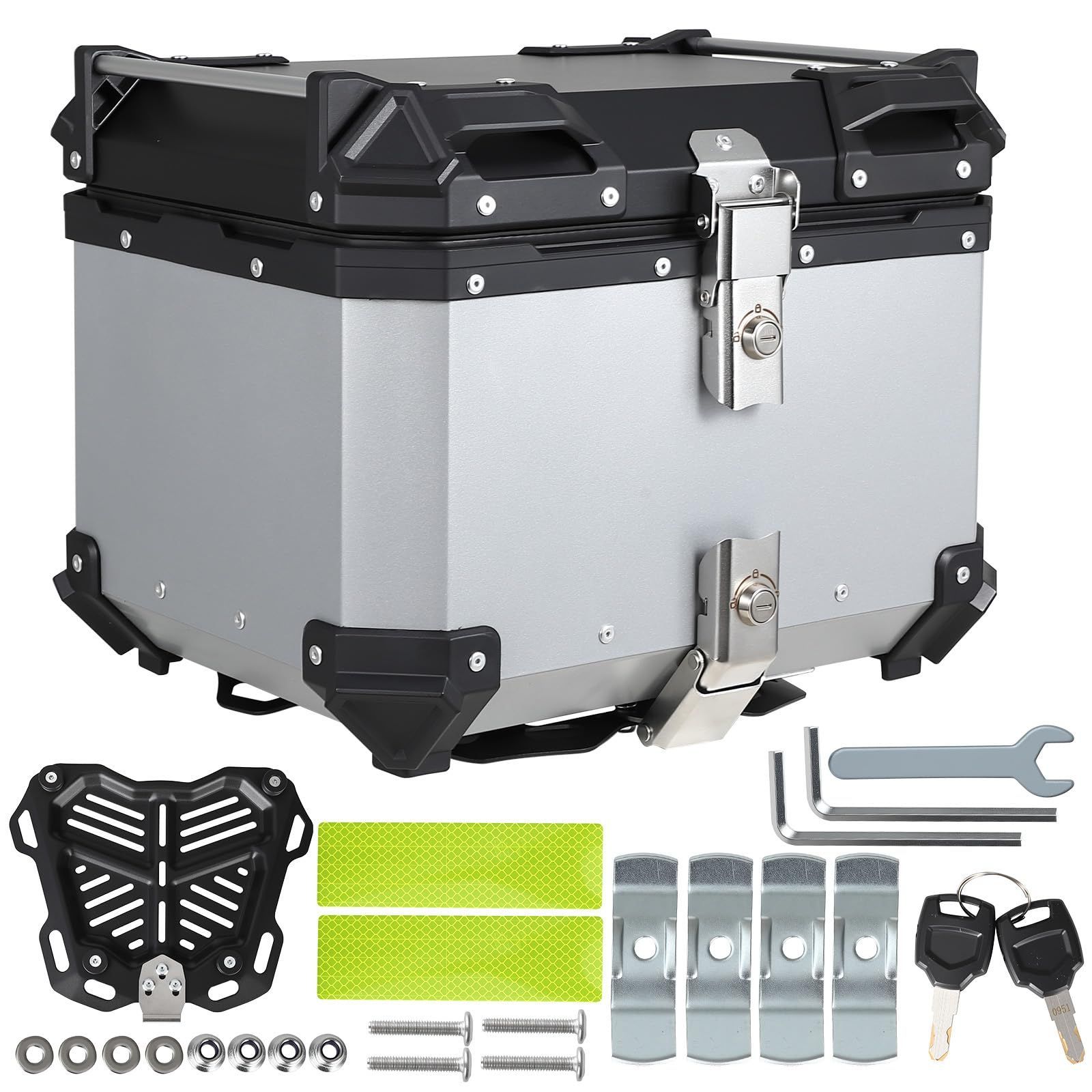 Garvee バイク用リアボックス トップシェル 大容量55 L アルミ合金製 簡単に分解できる鍵 付き 取り付けベース付き 盗難防止機能付き IP 68防水 防塵 耐衝撃の四隅デザイン バイク汎用 55