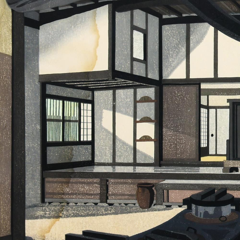 真作】【WISH】廣長威彦「河内の家」木版画 約20号 大作 1988年作 直筆