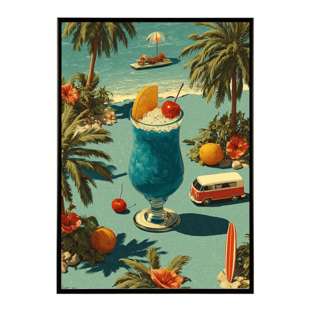 【B3サイズ（約36x51cm）】【lm-poster-976】ヴィンテージ ポスター サーフ カクテルグラス おしゃれ アートプリント インテリア 壁掛け バー風 カフェ リビング 寝室 モダン インテリア   フォト  特大 大きい